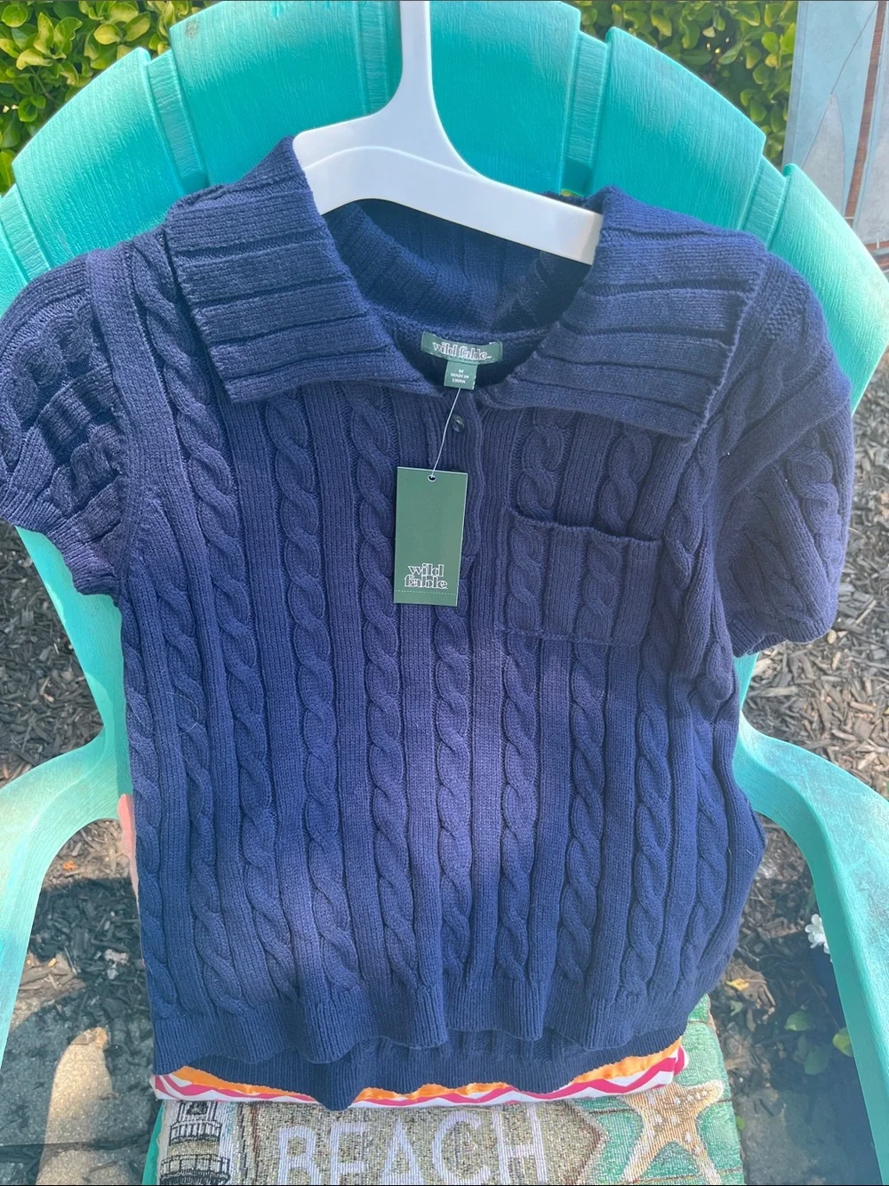 wild fable Navy Cable-Knit Polo with Chest Pocket